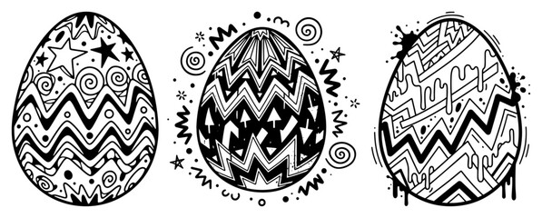 Obraz premium Easter eggs with intricate patterns and doodle decorations in line art style