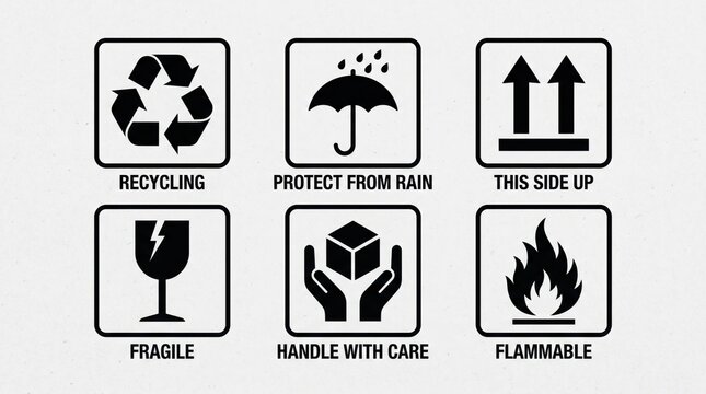 Warning symbols for packaging and handling instructions