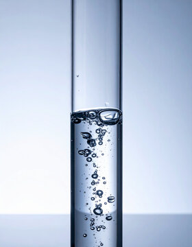 Clear laboratory test tube with bubbles in scientific minimal style 気泡の入った試験管のミニマル科学イメージ
