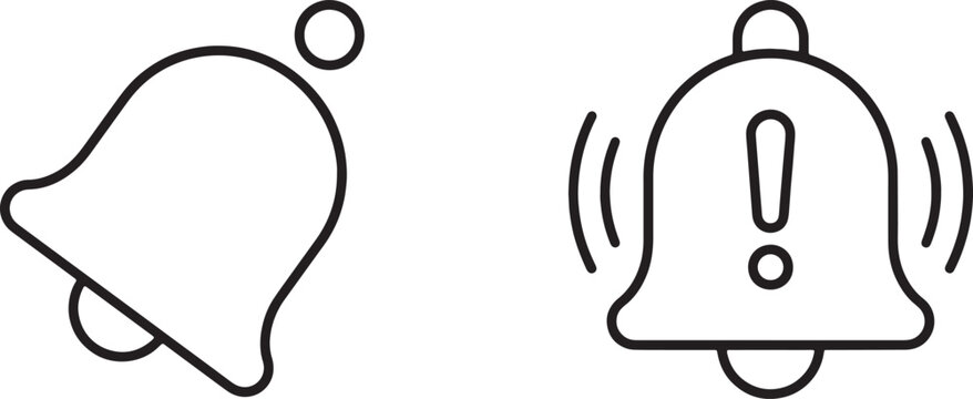 Art & Illustration, Notice notification bell and ringing alarm with exclamation mark outline vector icons