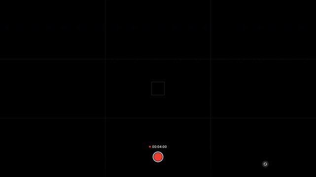Camera Recording Screen Interface with Timer and Grid Lines, Viewfinder Overlay, Digital Video Recorder UI, Screen Capture Animation, Minimalist UI 4k video