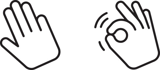 Art & Illustration, Hand waving greeting and perfect okay gesture outline vector icons © nawab