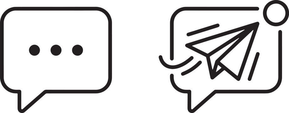 Art & Illustration, Text message chat bubble and paper plane outline vector icons for communication