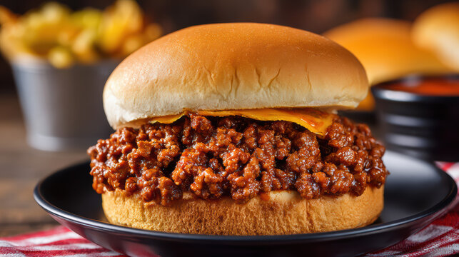 sloppy joe sandwich with saucy ground beef