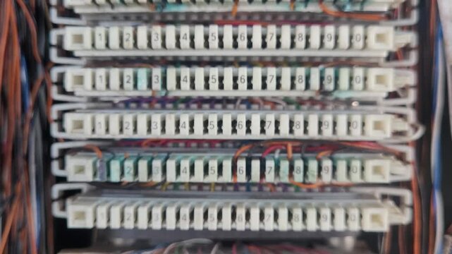 Old landline telephone cabinet with wiring