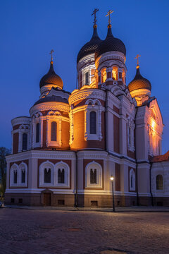 Alexander Nevsky Cathedral At Night In Tallinn
