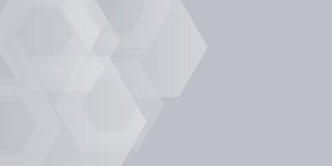 Fototapeta premium White abstract glowing geometric hexagon lines with technology digital hi-tech concept background