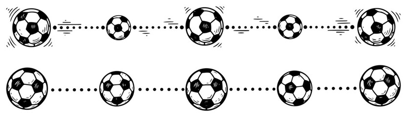 Soccer balls connected by dotted lines showing game progression in sketch style © AnimalZOO