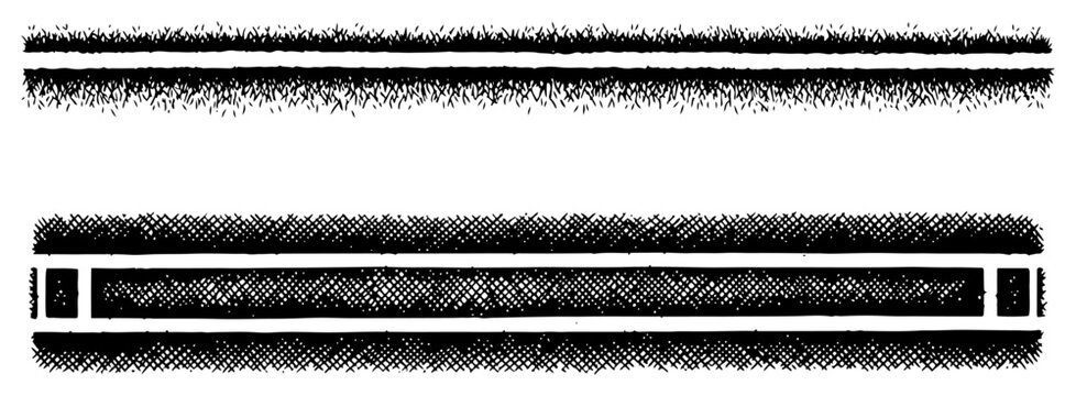 Sports field boundary lines with grass texture in vintage engraving style