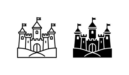 Medieval Castle Icons, Royal Fortress Vector Graphics, Fantasy Kingdom Symbols, Fairytale Architecture Outline and Silhouette © Shahinur