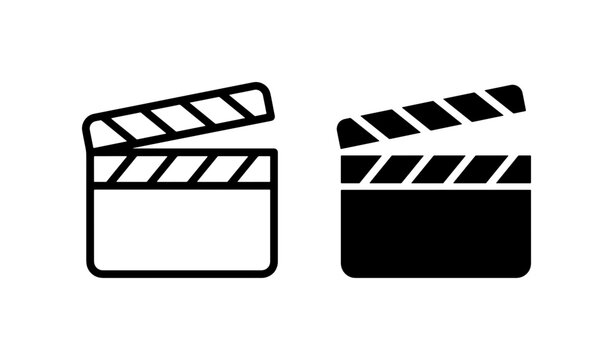 Film Clapperboard Icons, Movie Production Slate Symbols, Cinema Scene Board Vector Graphics