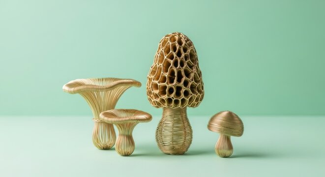Cole&ccedil;&atilde;o art&iacute;stica de cogumelos, natureza-morta criativa com textura e cores detalhadas.