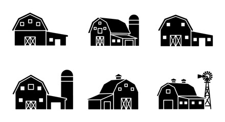 Farm Barn Silo Icons Set, Rural Agricultural Building Vector Graphics, Countryside Architecture Collection © Arifuz