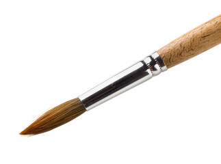 Fototapeta premium Isolated clean professional artist round brush with natural bristles and wooden handle for painting