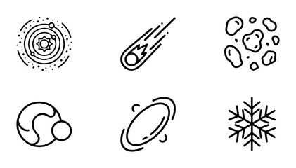 Space Icons Set: Celestial Bodies, Meteor, Galaxy, Snowflake, Orbit, Cosmic Elements Vector Graphics © Samia