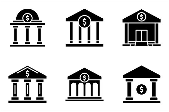 Bank linear icon set. Government building. vector illustration on white background