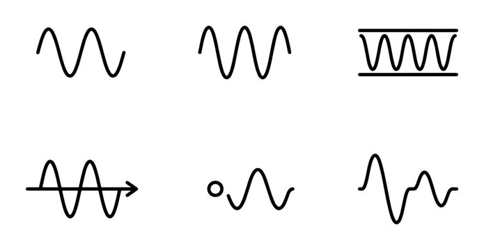 Waveform Icons Set, Sound Waves Collection, Audio Signal Graphics, Science Wave Forms Vector
