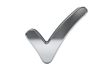 Isolated shiny metallic silver three-dimensional checkmark symbol of success or approval © Saoirse