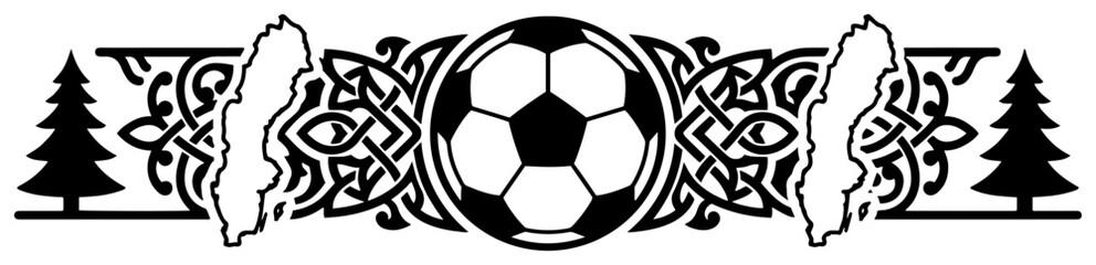 Soccer ball decorative border with Sweden maps and nordic ornaments in minimalist graphic style © AnimalZOO