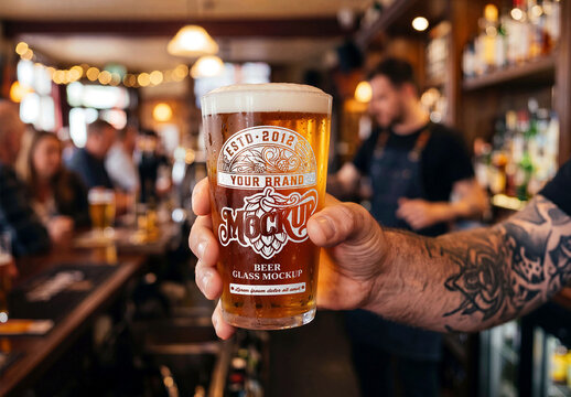 Beer Glass Pub Counter Mockup
