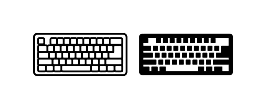 Computer keyboard icon set, minimalist black and white hardware vector, mechanical keyboard symbols for tech interface