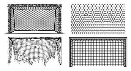 Soccer nets and goal posts collection including torn and honeycomb mesh styles © AnimalZOO