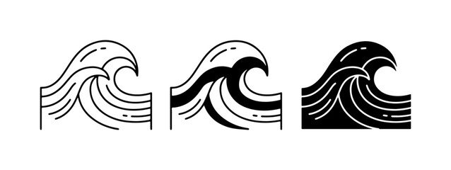 Fototapeta premium Stylized Wave Icons Set: Minimalist Ocean Swells, Nautical Symbols, Marine Design Elements