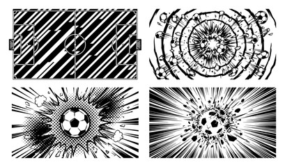 Soccer field and exploding ball comic backgrounds set in graphic style © AnimalZOO