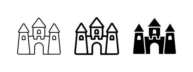 Castle Icons Set: Outline, Line Art, and Solid Fill Vector Graphics for Fantasy and Architecture Themes © Jayed
