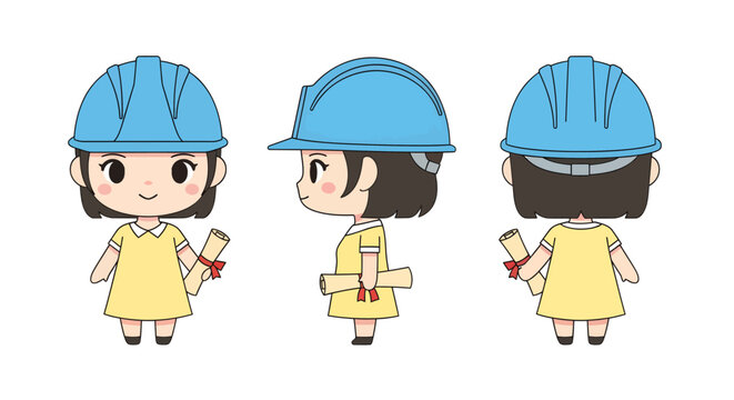 Cartoon girl wearing a hard hat.