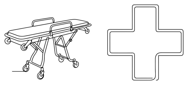 Medical stretcher and cross symbol for sports injury in minimalist line art style