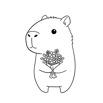 Black and White, Outline Hand drawn of Capybara clip art, Perfect for DIY, Coloring page, and Cricut.