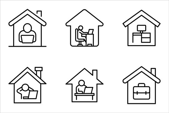 Home office linear icon set. Working at home. Freelance symbol, vector illustration on white background