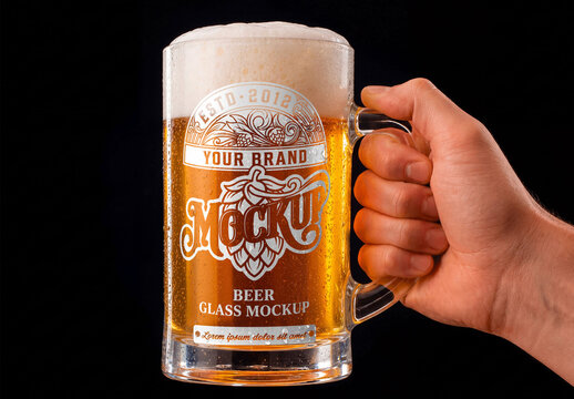 Hand Holding Mug Glass Of Cold Beer Mockup