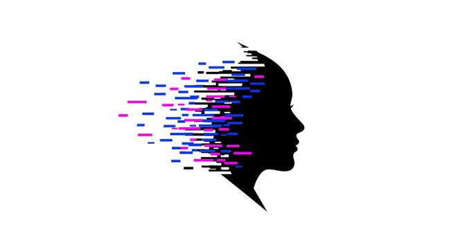 Digital human head with colorful data flow.