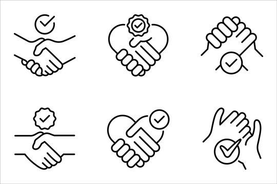 Successful deal linear icon set. Business partnership. vector illustration on white background