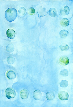 Abstract blue watercolor background with circle frame and copy space