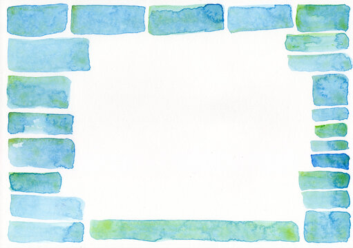 Abstract watercolor blue and green rectangular frame with copy space