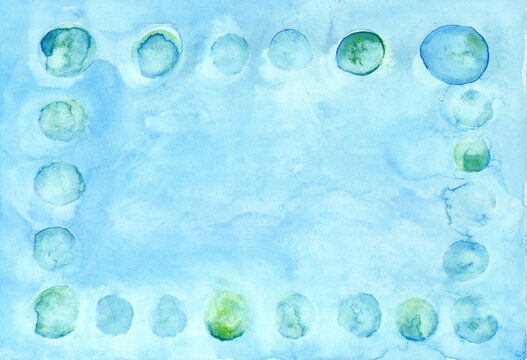 Blue watercolor abstract background with frame and copy space