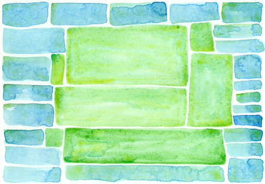 Abstract blue and green geometric watercolor background