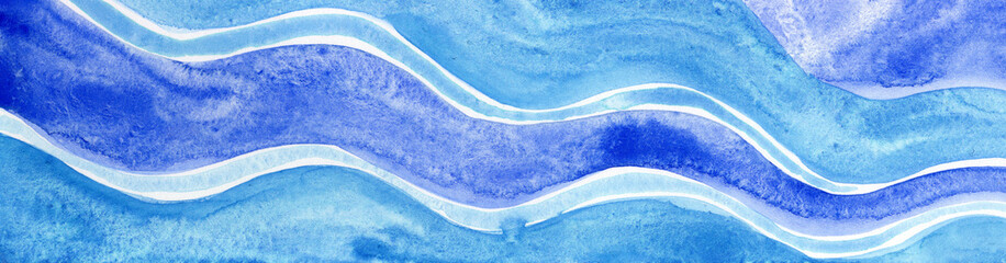 Abstract blue watercolor wavy background with copy space