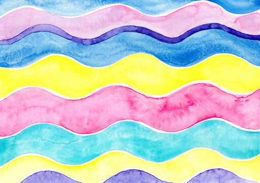 Abstract colorful wavy watercolor painting background with copy space
