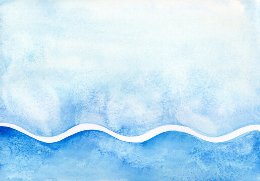 Abstract blue watercolor background with ocean wave