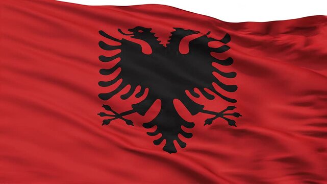 Albanian Flag with Double-Headed Eagle Swaying in the Wind