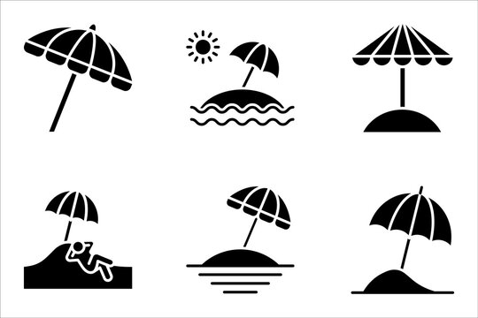 Beach umbrella linear icon set. vacation and sea beach symbols. vector illustration on white background
