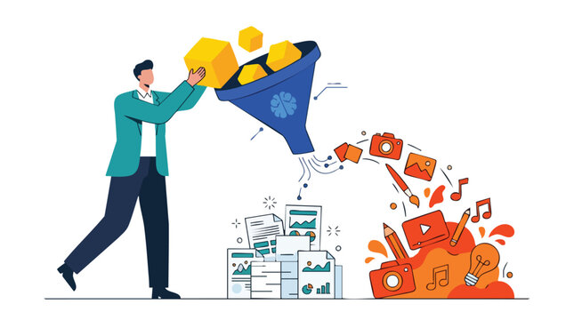 Strategic marketing manager utilizing AI automation funnel to scale high-impact content creation and multi-channel digital assets for enterprise growth