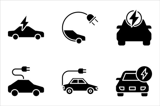 Electric car icons set. Electricity power symbol. vector illustration on white background
