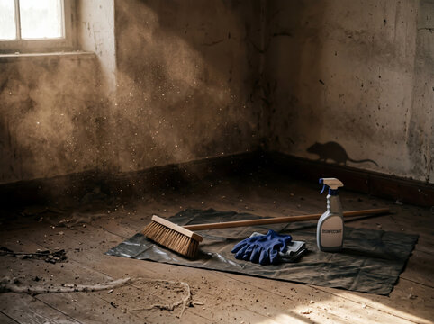 Cleaning a dusty and rat infested abandoned warehouse corner