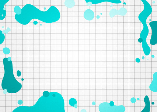 Turquoise liquid splash border on grid background