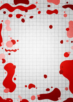Red blood splatter frame on grid paper background